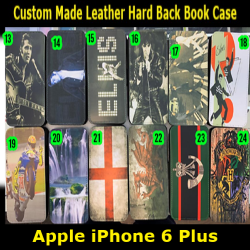 Custom Made Leather Hard Back Book Case For iPhone 6 Plus A1522 with Magnetic Strap Shell (13-24) Slim Fit Look